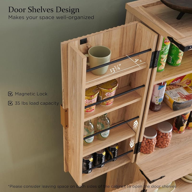 72" Tall Modern Fluted Pantry Cabinet, Storage Cabinet with 4 Doors
