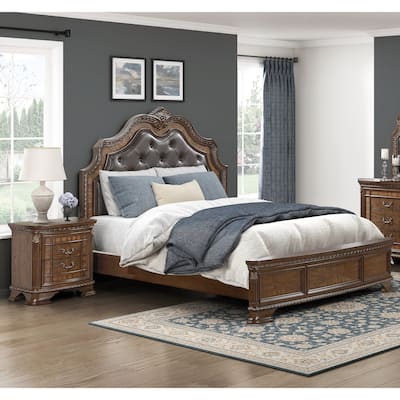 Dark Brown Traditional Bedroom Set 3pc Bed and Two Nightstands
