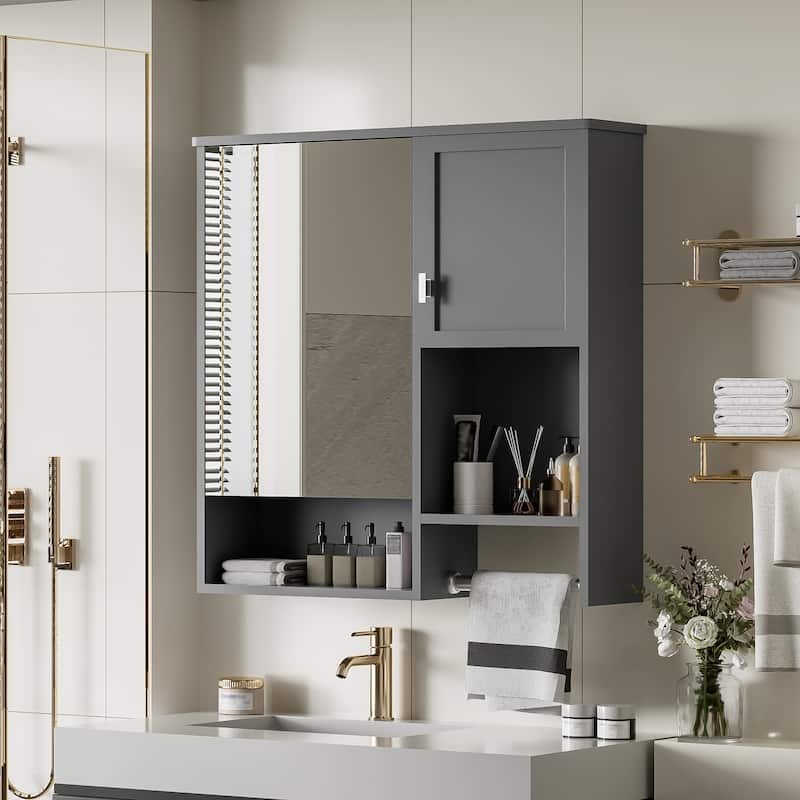 29'' x 28'' Modern Wall Mounted Bathroom Medicine Cabinet - Gray