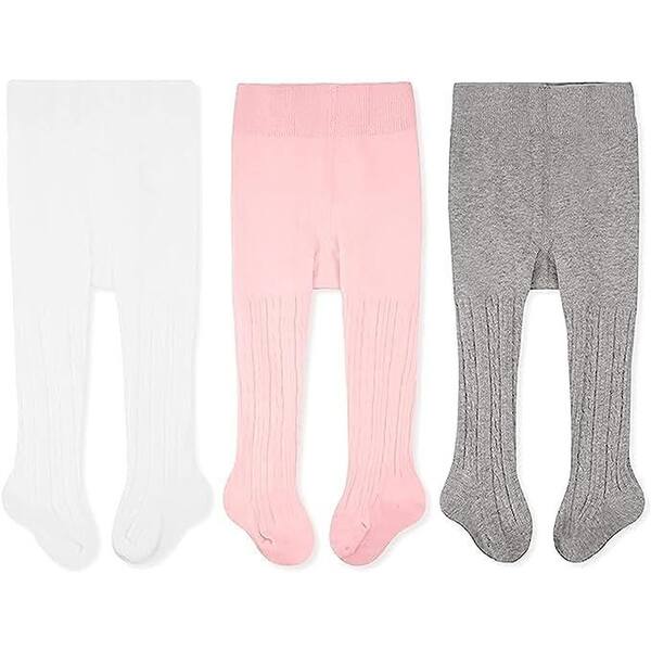 slide 2 of 6, CozyWay Cable Knit Leggings, 3 pair, white/lightgray/pink