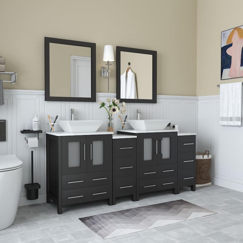 Vanity Art 72" Double Sink Bathroom Vanity Set with Engineered Marble Top and Free Mirror - 72 W X 18.5 D X 31.1 H