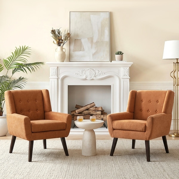 【Himakubo】椅子 BNC05WH Accent Chair for Living Room,Upholstered Button Linen Armchair