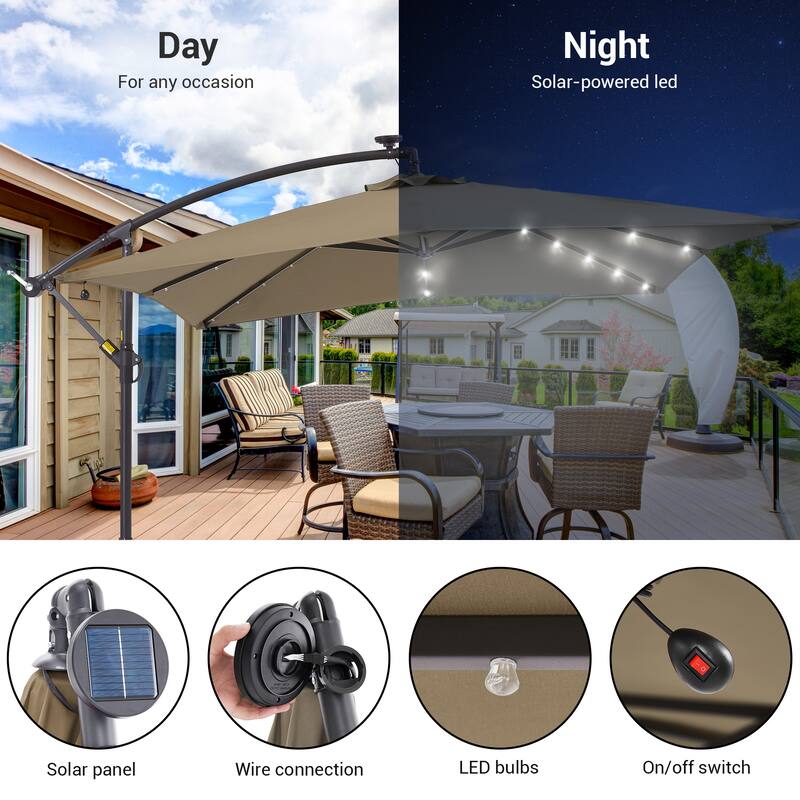 BONOSUKI Outdoor Umbrella,8.2x8.2ft Canopy Offset Umbrella With LED