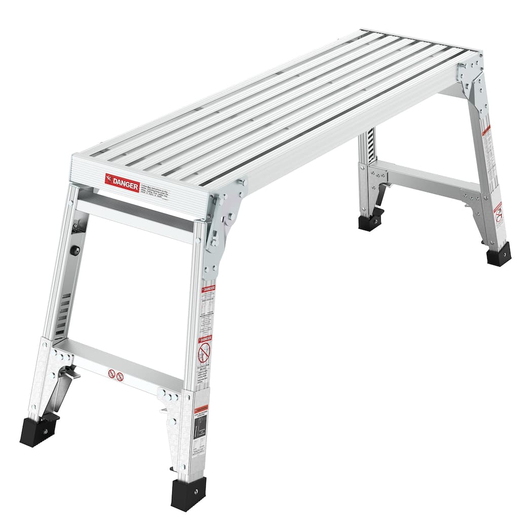 Aluminum Work Platform Large Size Step Stool Folding Portable Work Bench 40" Width Telescopic Feet 22" -27.5" Height