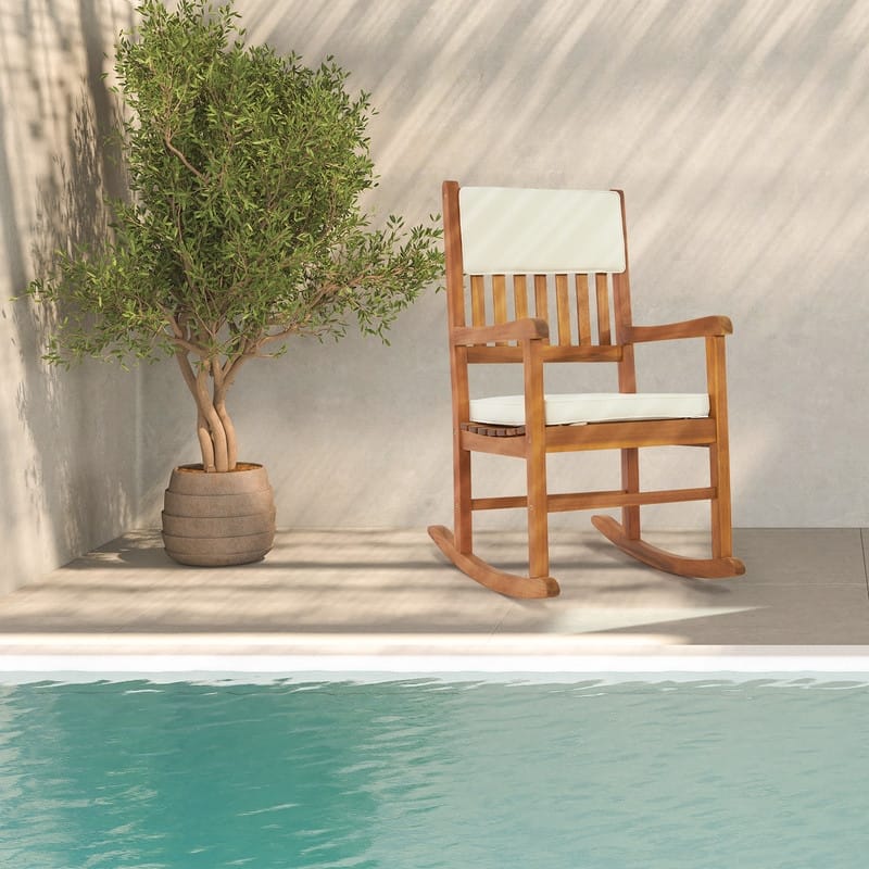 Natural Wood Outdoor Rocking Chair with Sponge Cushion
