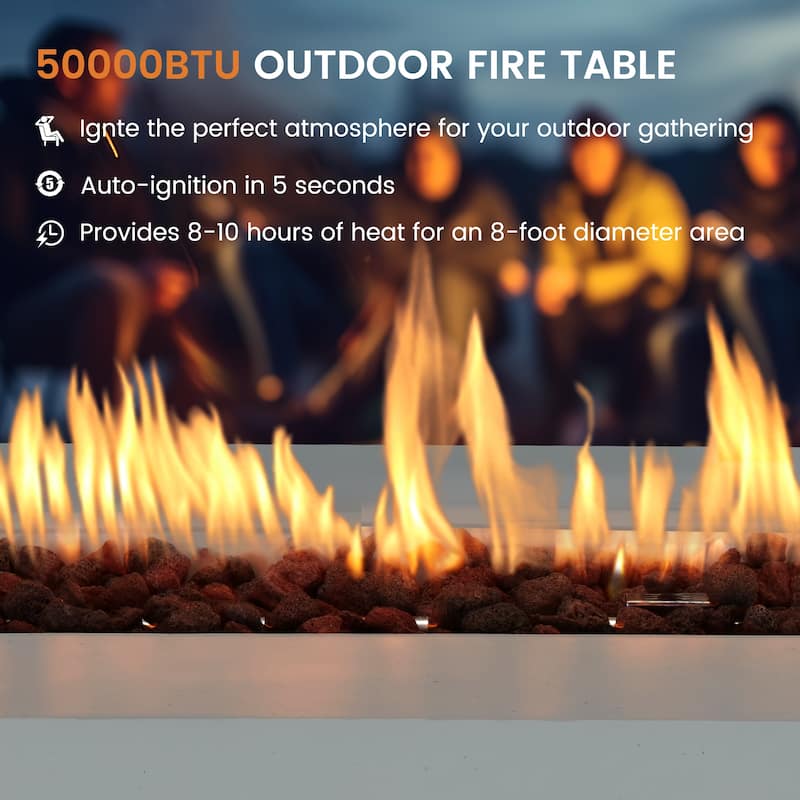 AVAWING 50,000 BTU 30" Outdoor White Round Propane Fire Pit Table and Set (Set Includes Tank Holder)