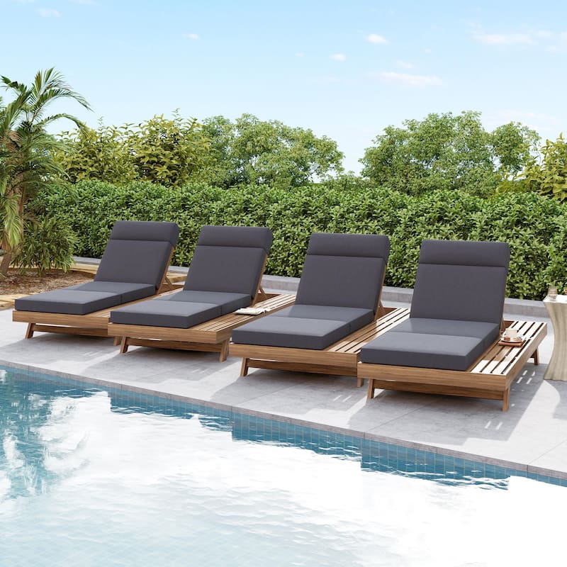 Christopher Knight Home - Bellara Modern Outdoor Acacia Wood Adjustable Chaise Lounge with Water-Resistant Headrest Cushion