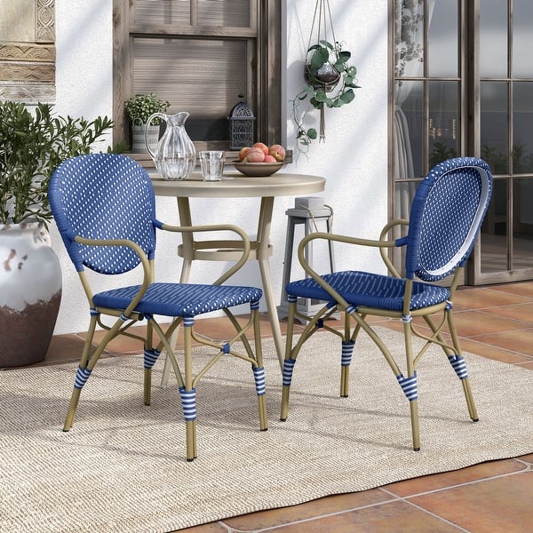 slide 2 of 8, Courtnie French Blue PE Wicker Outdoor Dining Chairs (Set of 2) by Furniture of America - Set of 2