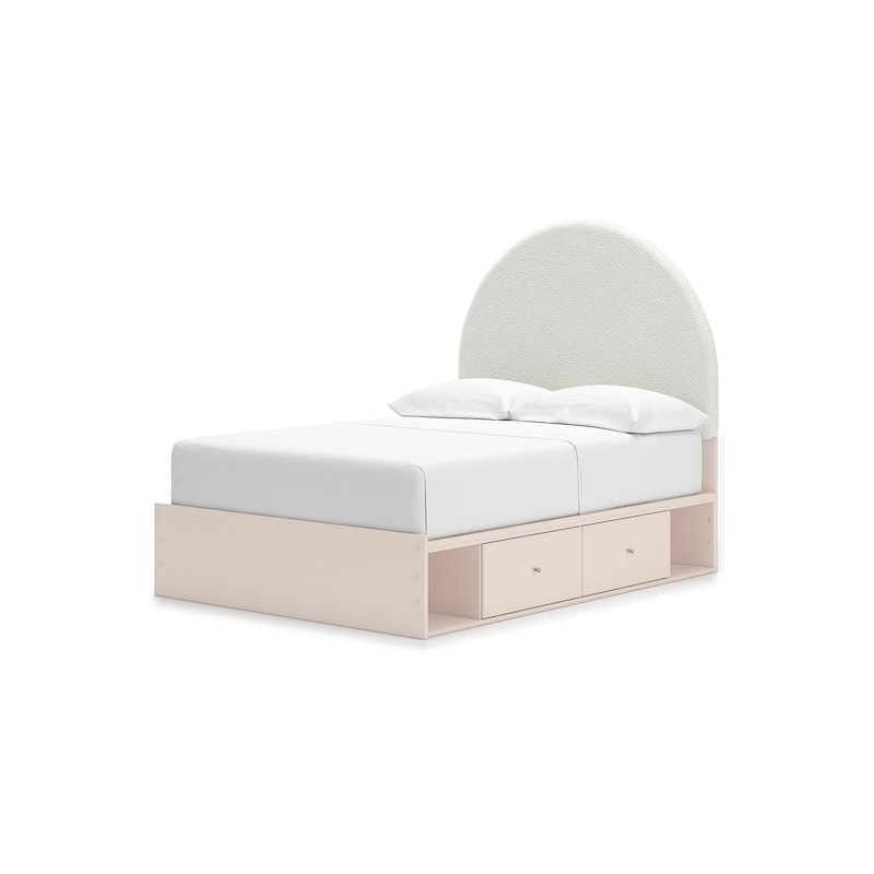 Signature Design by Ashley Wistenpine Pink/Cream Full Upholstered Panel Platform Bed with Storage