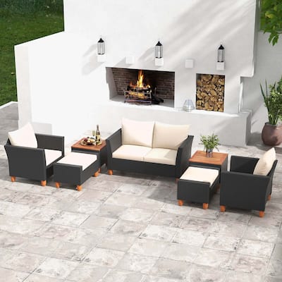 Costway 7 PCS Patio Furniture Set with Loveseat Armchairs Ottomans & - See Details