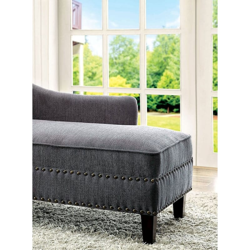 Modern Contemporary 1pc Chaise Beige Linen Like Fabric Nailhead Trim Living Room Bench Pillow - Gray