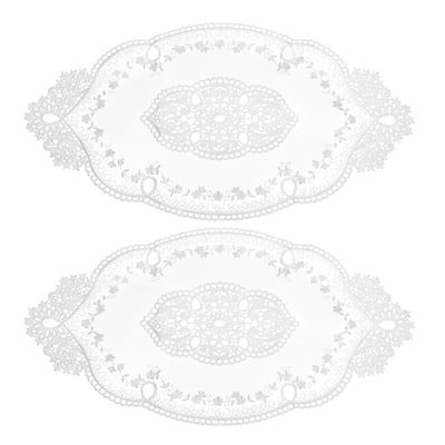 2Pack 11x20in Retro Lace Placemat Oval French Crochet Doilies Coasters White