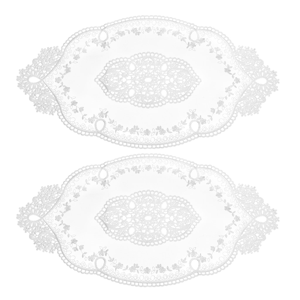 2Pack 11x20in Retro Lace Placemat Oval French Crochet Doilies Coasters White
