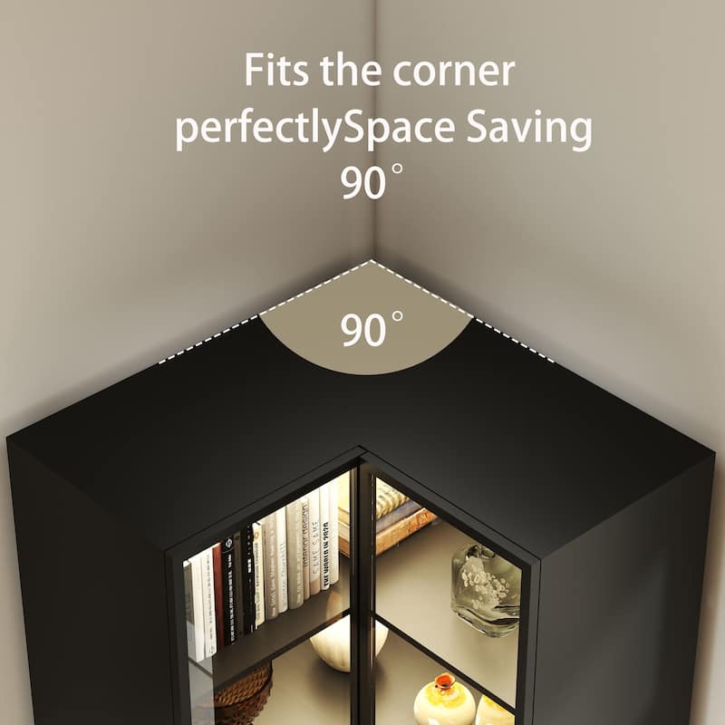 Tall Bookcase with LED Light, Modern 6-Tier Bookshelf Display Cabinet with Glass Door