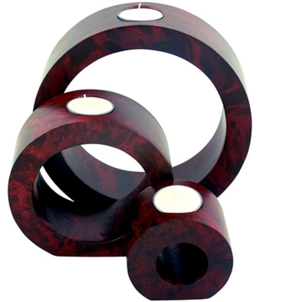 Set of 3 Red and Black Nesting Set Tea Light Candle Holder 8" - N/A