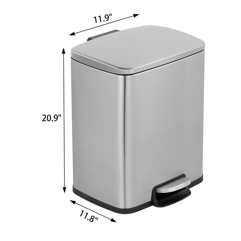 Innovaze 5.3 Gal./20 Liter Rectangular Stainless Steel step-on Trash Can for kitchen