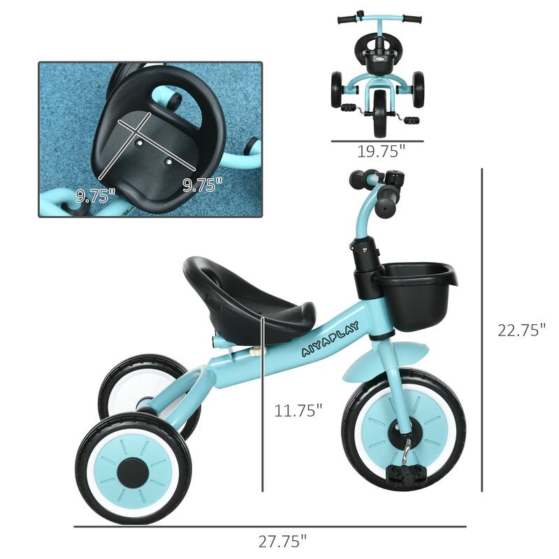 Toddler Tricycle with Adjustable Seat, Fun Bell, Basket, and EVA Wheels for Kids 2-5 Years