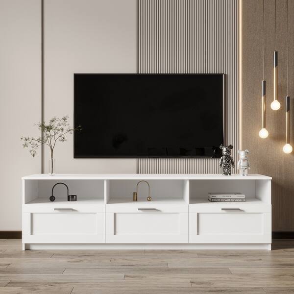 View of Modern Minimalist TV Cabinet Stand for 80 inch TVs, Double Level ...