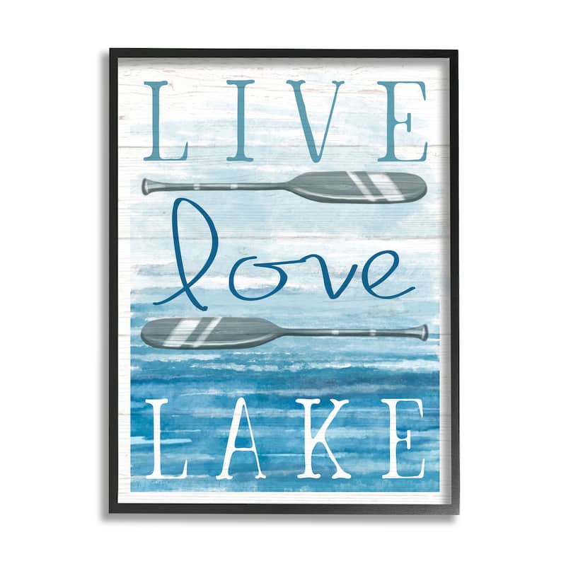 Stupell Live Love Lake Quote Ores Water Motif Framed Wall Art, Design by Elizabeth Tyndall - Blue
