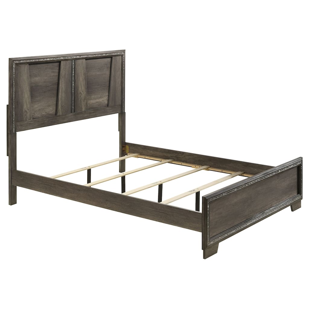 Janine Transitional Wood Panel Bed Grey with V-Shaped Panel