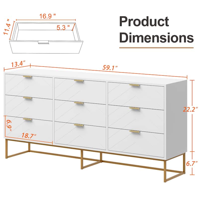 9 Drawer Chest Of Dresser Storage Tower Cabinet Bedroom Organizer Living Room