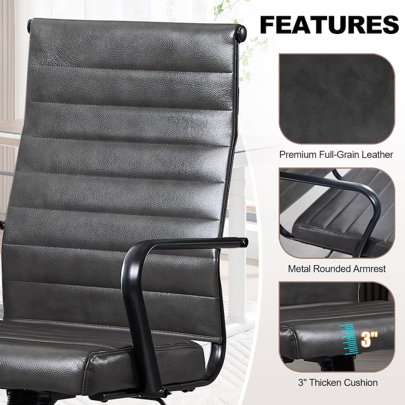 Ergonomic Office Chair Full-Grain Leather with Lumbar Support