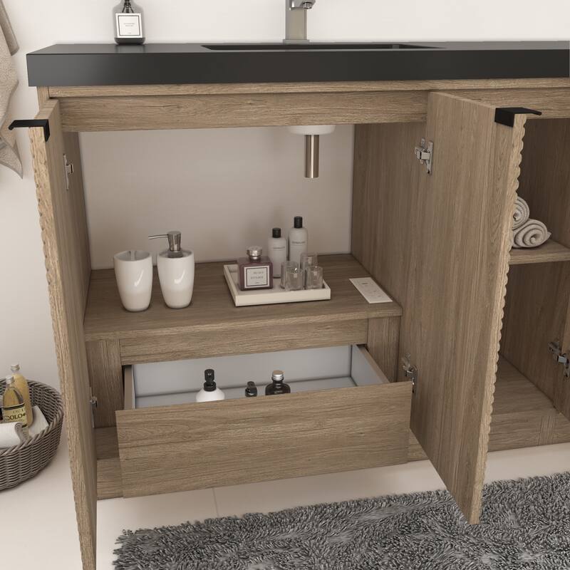 Milano 84" Freestanding Bathroom Vanity with Double Black Acrylic Sink