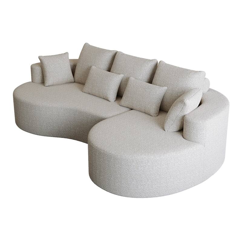 Oversized Chenille Upholstered Boneless Sofa, L-Shaped Curved Sectional Sofa, Deep Seat Cloud Couch with 7 Pillows