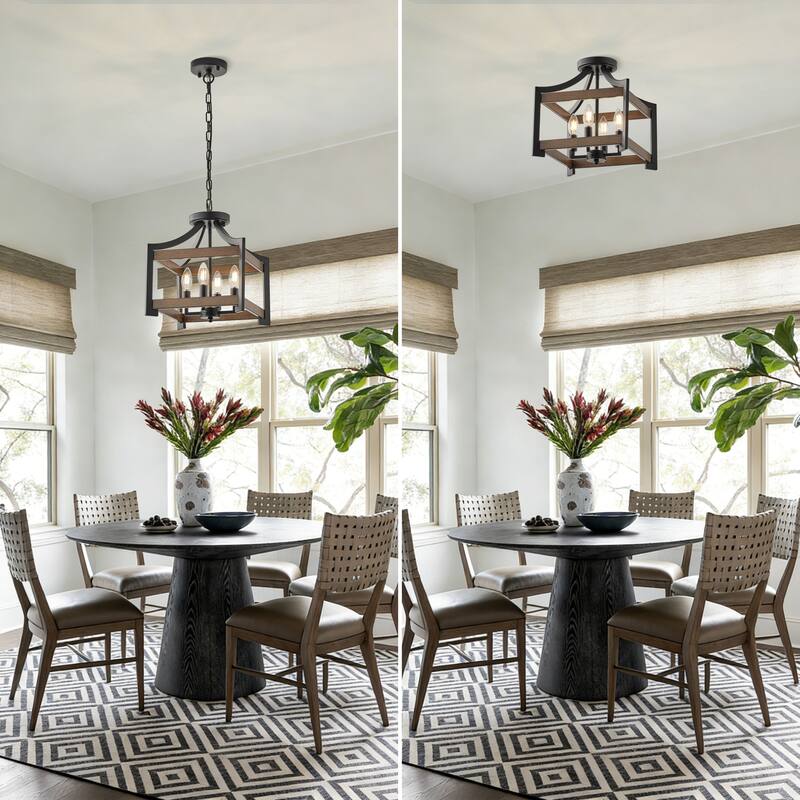 Starsky 4-Light Faux Wood Finish Rectangular Farmhouse Chandelier - Matte Black