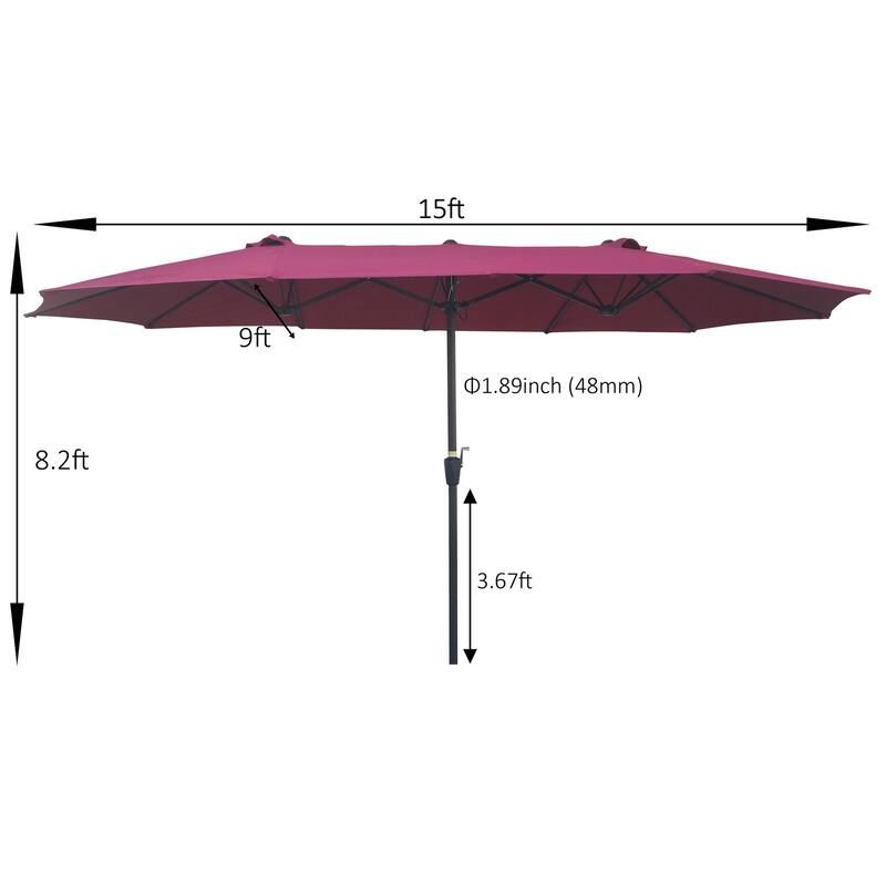 15Ftx9FtDouble-Sided Patio Umbrella Outdoor Market Table Garden Extra Large Waterproof Twin Umbrellas with Crank and Wind Vents