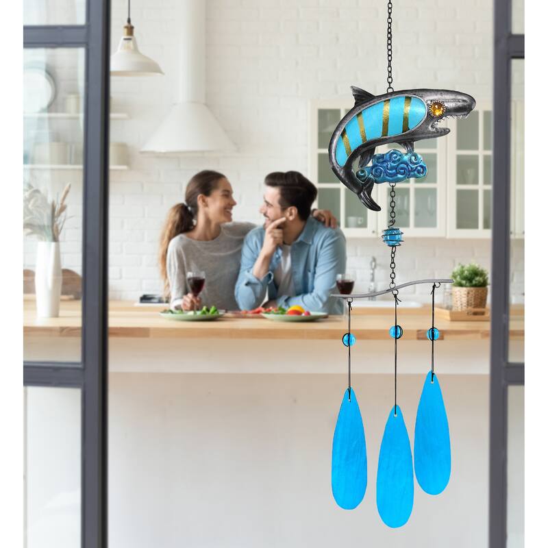 CoTa Global Shark Wind Chime – Handmade Glass and Metal Chime - 27 Inches