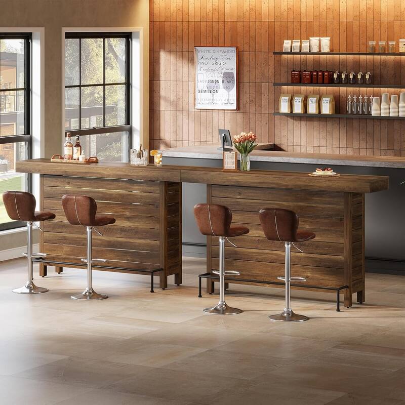 63" Industrial 3-Tier Bar Table, Wooden Rectangular Home Bar Unite for Home Kitchen, Living Room