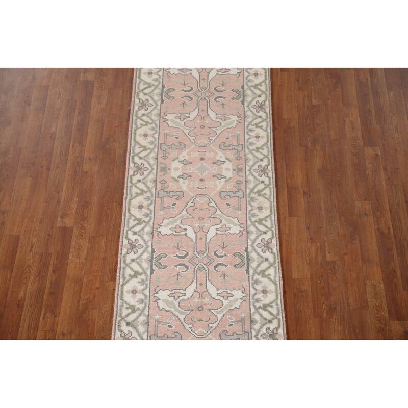 Pink Oushak Indian Runner Rug Handmade Wool Carpet - 2'7"x 9'11"