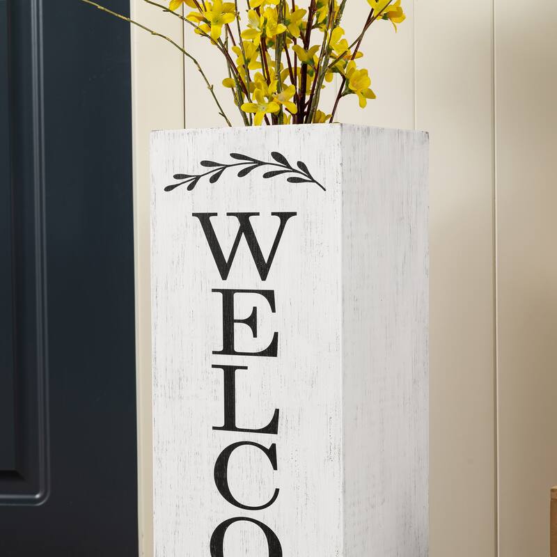 Glitzhome 24"H Double Sided Solid Wood Black White Boxed "WELCOME PORCH" Porch Sign