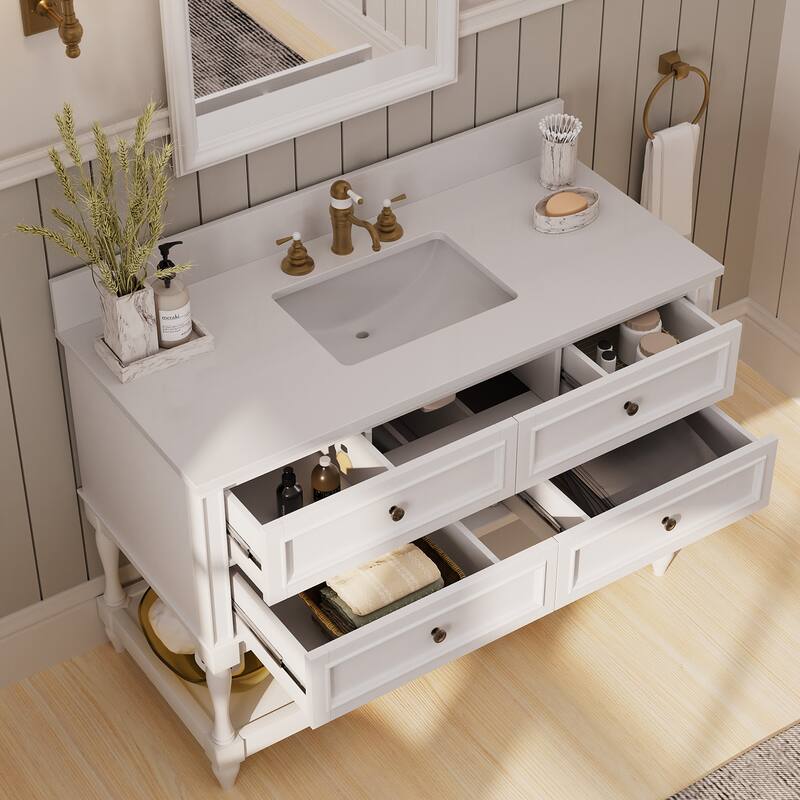 48-Inch Solid Wood Bathroom Vanity with Four Storage Drawers - Elegant and Durable Design