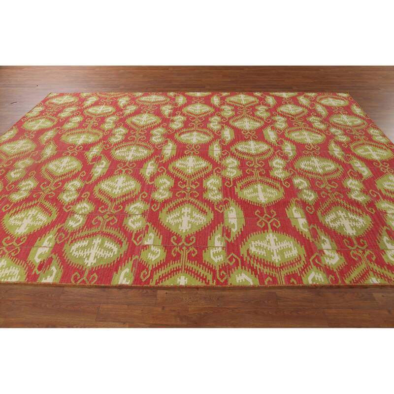 Kilim Oriental Area Rug Flatweave Geometric Pink Wool Carpet - 8'0"x 10'11"