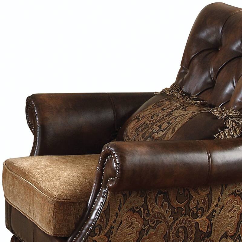HomeRoots 38" Brown And Black Faux Leather Floral Tufted Arm Chair - 38