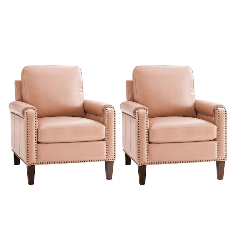 Kunz Transitional Genuine Leather Accent Chair with Removable Cushion and Nailhead Trims Set of 2 by HULALA HOME