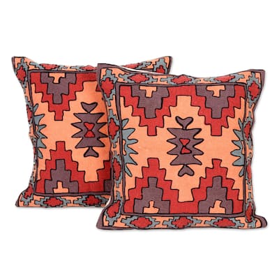Novica Handmade Desert Wind Chain Stitched Cotton Cushion Covers (Pair)