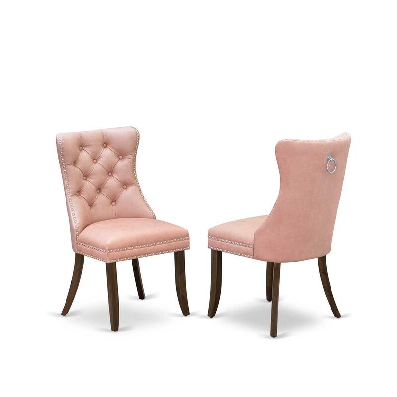 Parson Dining Chairs Set of 2 - Upholstered Accent Chairs with Nailhead Trim - Beige Red Faux Leather - Antique Walnut Finish