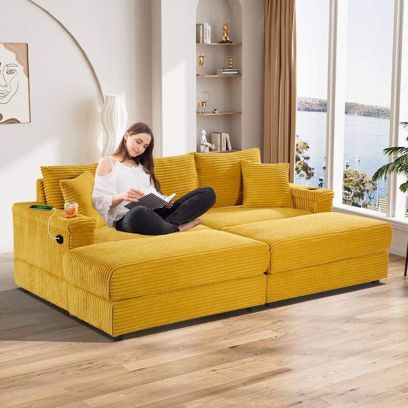 Ouyessir Upholstered Deep Seat Single Sofa with Ottoman for Living Room