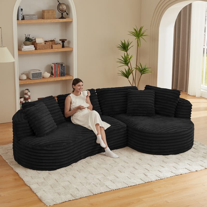 120.9" L-Shaped Modern Minimalist Curved Sectional Sofa with Pillows