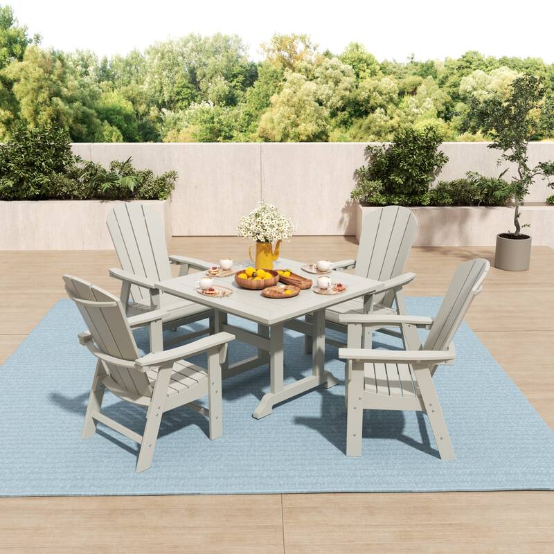 Laguna Hdpe All Weather Outdoor Patio Square Adirondack Dining Chairs Set (5-Piece Set) - Sand