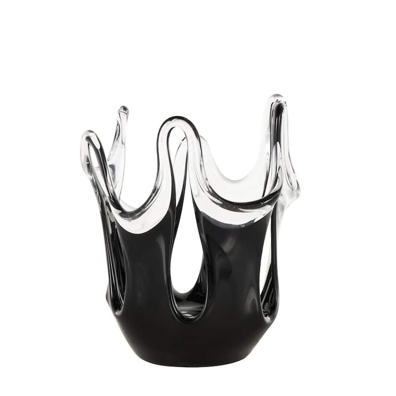 Glass Abstract Ombre Vase with Wavy Oval Cutouts - Blue or Black - Roche River Decor