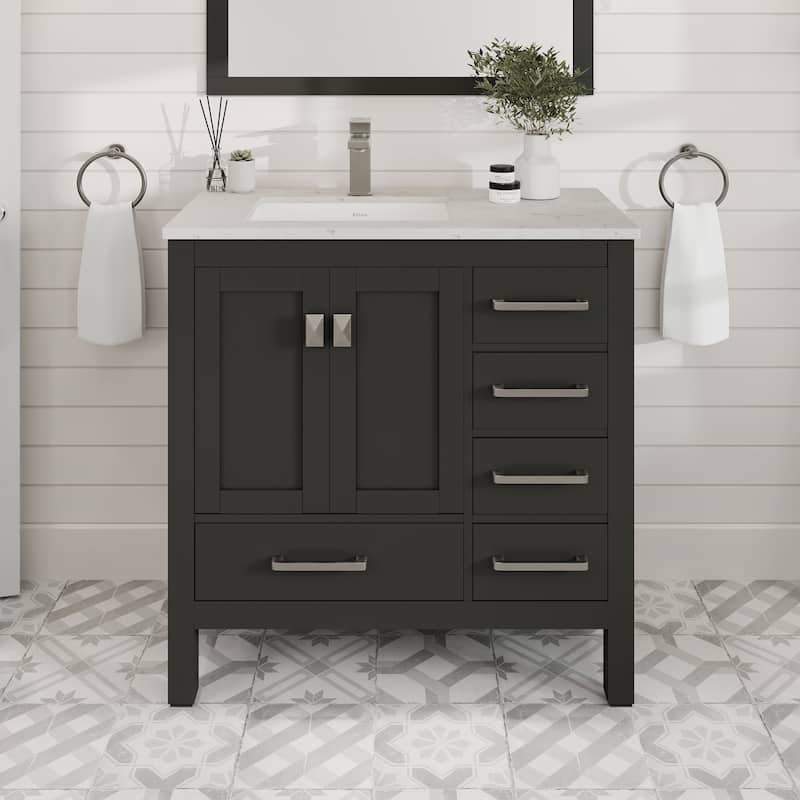 Eviva London 38"W Bath Vanity with Carrara Quartz Top - Espresso