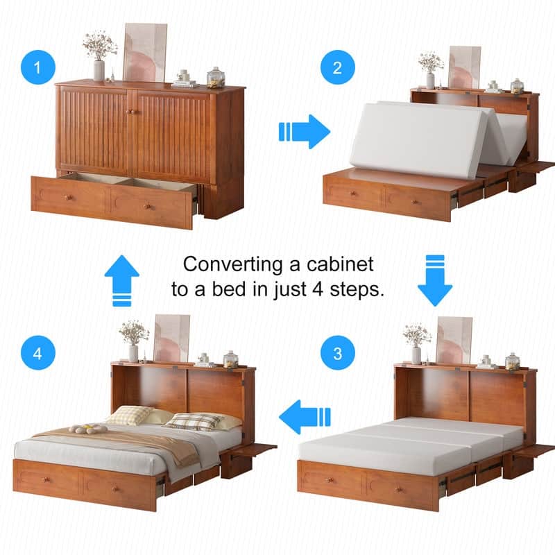 Mixoy Murphy Bed,Cube Foldable Cabinet Bed with Charging Station