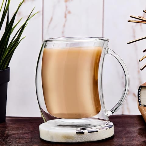 JoyJolt Caleo Glass Coffee/ Latte Cups, Double Wall Insulated Glasses, Set of 2 13.5 oz