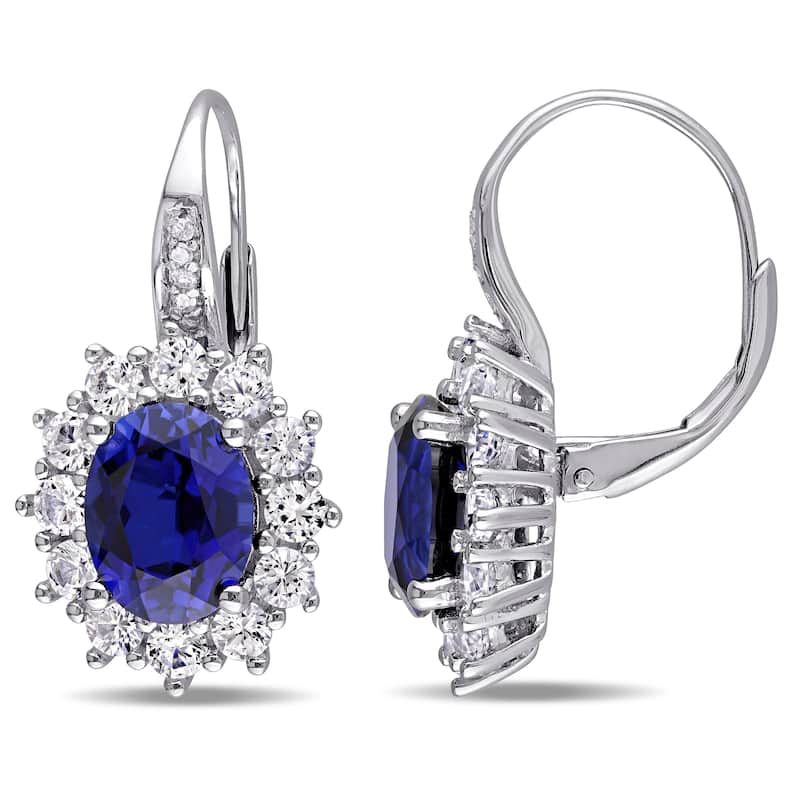 Miadora Sterling Silver Blue and White Sapphire Diamond Earrings - 25.3 mm x 13.8 mm x 16 mm