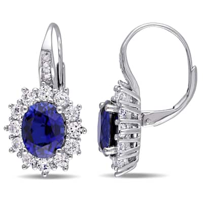 Miadora Sterling Silver Blue and White Sapphire Diamond Earrings - 25.3 mm x 13.8 mm x 16 mm