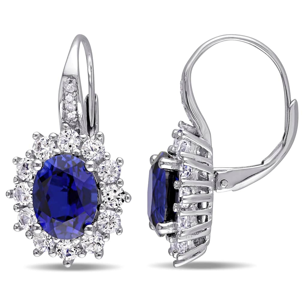 Miadora Sterling Silver Blue and White Sapphire Diamond Earrings - 25.3 mm x 13.8 mm x 16 mm